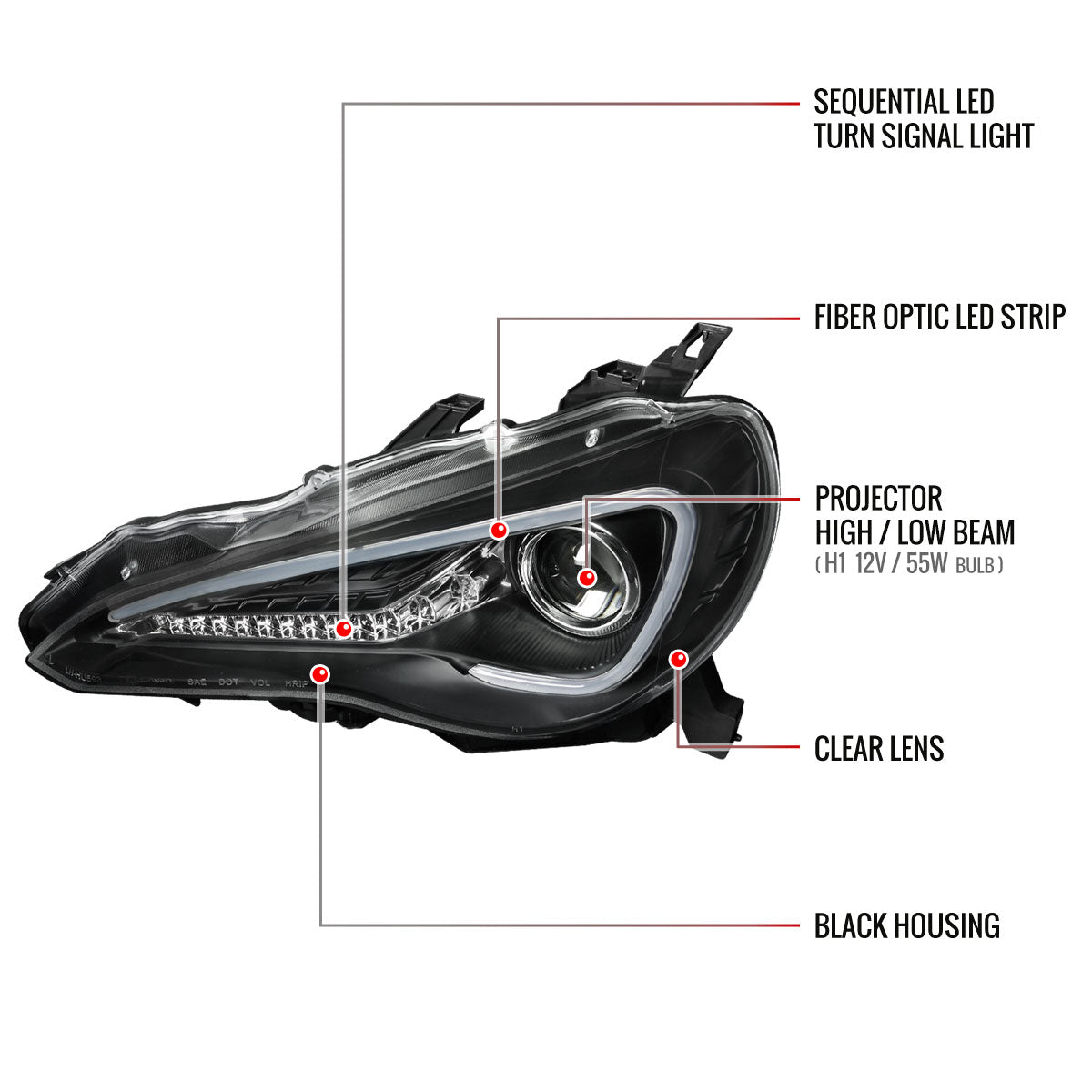 Spec-D 12-17 86 Scion FR-S Headlights LED Bar Sequential Matte Black