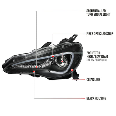 Spec-D 12-17 86 Scion FR-S Headlights LED Bar Sequential Matte Black
