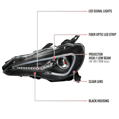 Spec-D 12-17 Scion FRS/ 86 Projector Headlights LED Bar Black