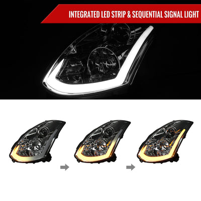 Spec-D 03-07 Infiniti G35 Coupe Headlights LED Bar Sequential Black
