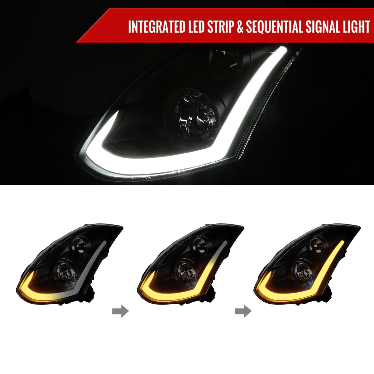 Spec-D 03-07 Infiniti G35 Coupe Headlights Sequential LED Bar Smoked