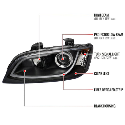 Spec-D 08-09 Pontiac G8 LED Bar Projector Headlights Black