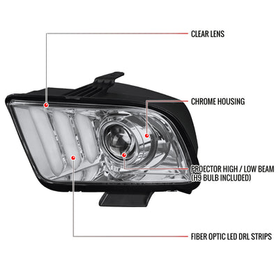 Spec-D 05-09 Ford Mustang LED Bar Projector Headlights Chrome