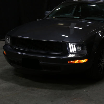 Spec-D 05-09 Ford Mustang LED Bar Projector Headlights Matte Black
