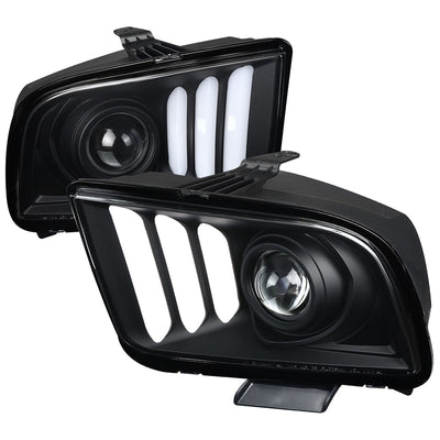 Spec-D 05-09 Ford Mustang LED Bar Projector Headlights Matte Black