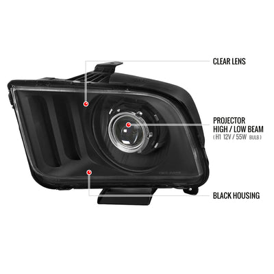 Spec-D 05-09 Ford Mustang H1 bulb Projector Headlights Black