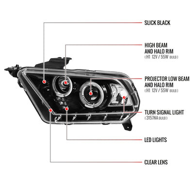 Spec-D 10-14 Ford Mustang Headlights Dual Projector Jet Black/Clear