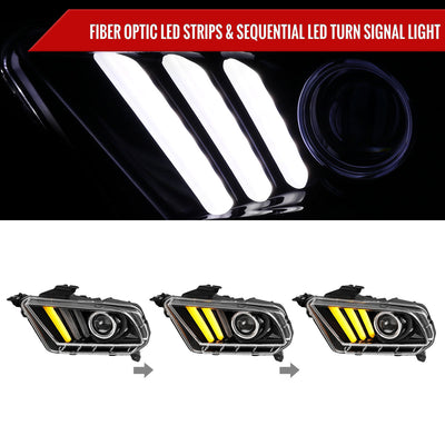Spec-D 10-14 Ford Mustang Headlights Sequential Turn Signals Black