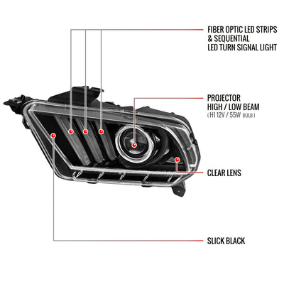 Spec-D 10-14 Ford Mustang Headlights Sequential Turn Signals Black