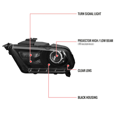 Spec-D 10-14 Ford Mustang Retrofit Style Projector Headlights Black