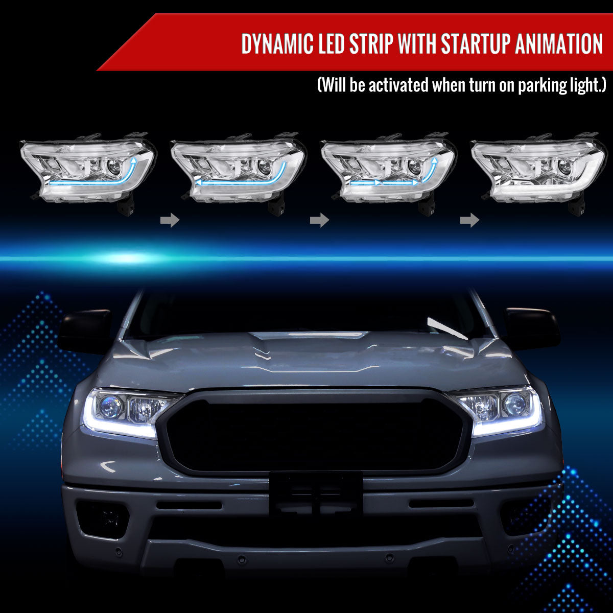Spec-D 19-22 Ford Ranger SEQ LED Bar Projector Headlights Chrome