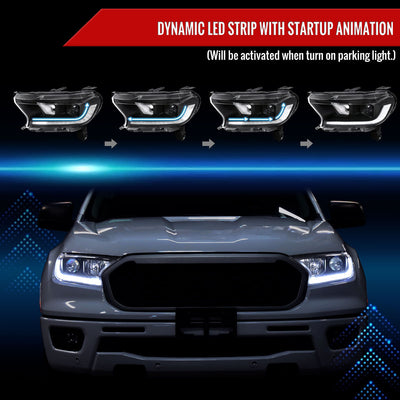 Spec-D 19-22 Ford Ranger SEQ LED Bar Projector Headlights Black