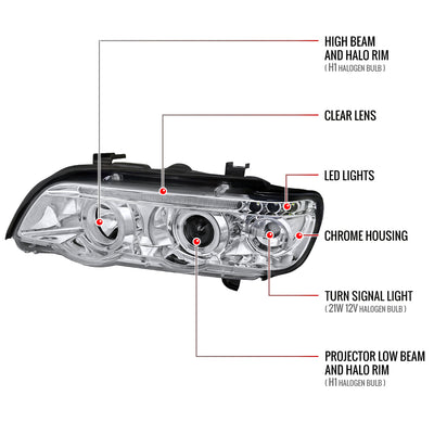 Spec-D 01-03 BMW E53 X5 Dual Halo Projector Headlights Chrome