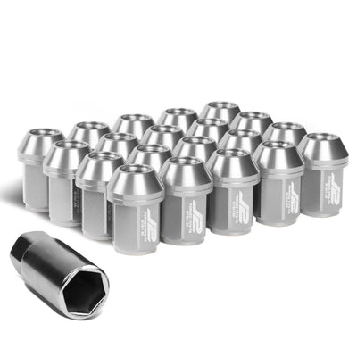 Aluminum Close-End Lug Nuts 35MM M12X1.5 20PCS w/ Adapter Silver