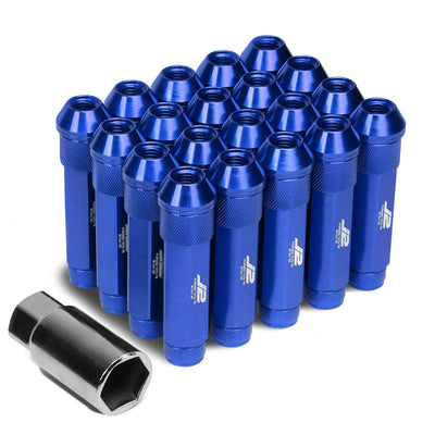 Aluminum Lug Nuts Open End 90mm M12x1.5 20pc Set with Adapter Blue