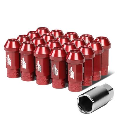 M12x1.25 50mm Open-End Aluminum Lug Nuts 20pc Set w/ Adapter Red