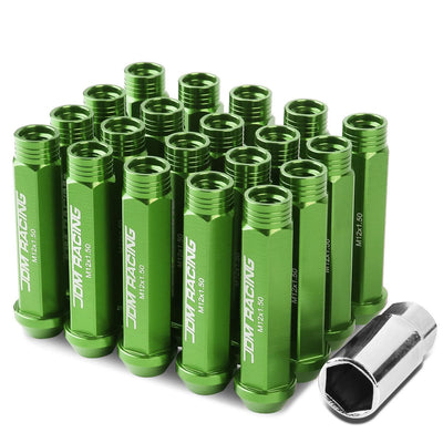 M12 x 1.5 Extended Acorn Lug Nuts 90mm Green Aluminum 20pc Set