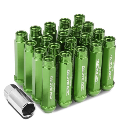 M12 x 1.5 Extended Acorn Lug Nuts 90mm Green Aluminum 20pc Set