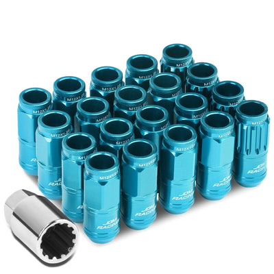 M12 x 1.25 Acorn Style Lug Nuts 50mm Tall Light Blue Aluminum 16pcs