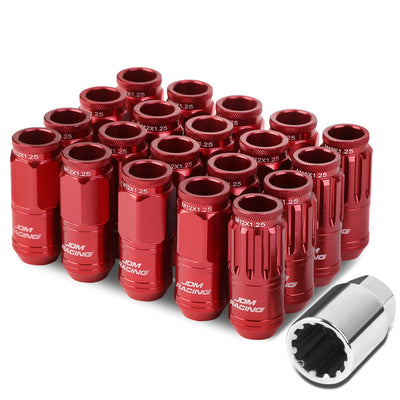 Acorn Style Aluminum Lug Nuts M12x1.25 50mm Red 16pcs + 4 Locks