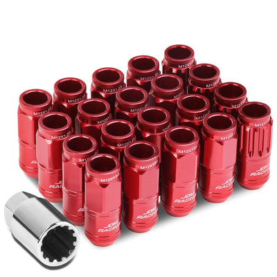 Acorn Style Aluminum Lug Nuts M12x1.25 50mm Red 16pcs + 4 Locks