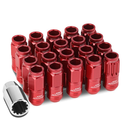 Acorn Style Aluminum Lug Nuts M12x1.25 50mm Red 16pcs + 4 Locks
