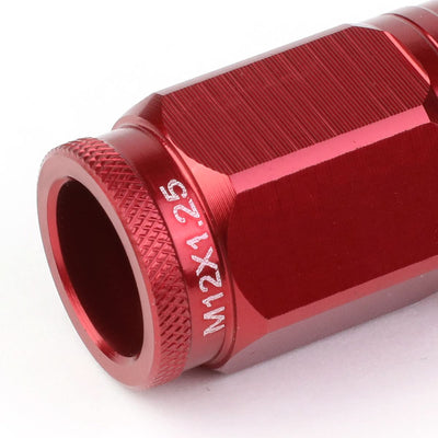 Acorn Style Aluminum Lug Nuts M12x1.25 50mm Red 16pcs + 4 Locks