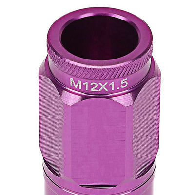 M12 x 1.5 Acorn Style Aluminum Lug Nuts 50mm Purple 16pc + 4 Locks
