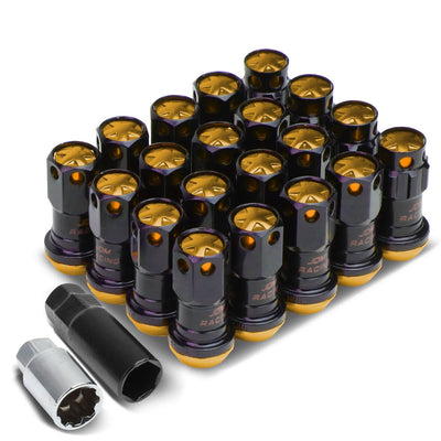 M12 x 1.25 Aluminum Lug Nuts Lock Style 45mm Tall Black/Gold 20pc