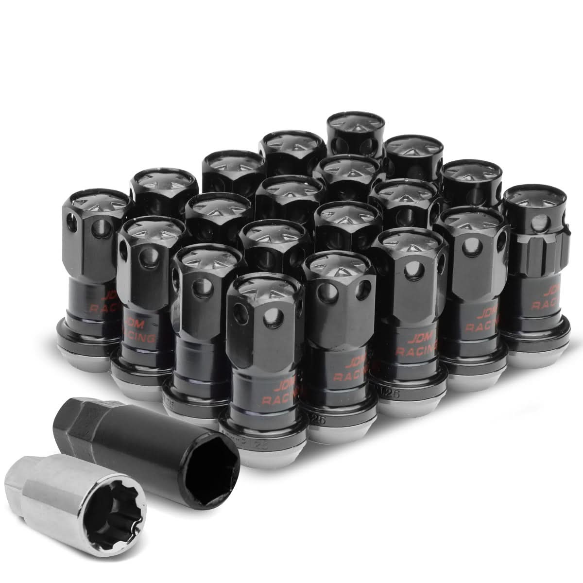M12 x 1.25 Aluminum Lug Nuts Set - 45mm Closed End with Locks - Aluminum