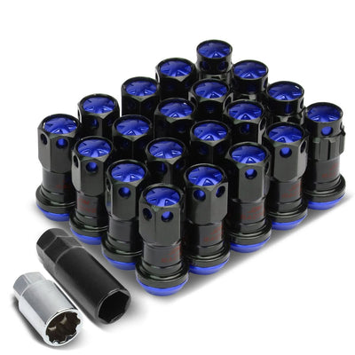 M12 x 1.5 Aluminum Lug Nuts 16pc Set with Locks - Black/Blue
