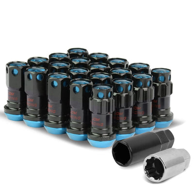 M12 x 1.5 Aluminum Lug Nuts with Locks 16pc Set Black Blue