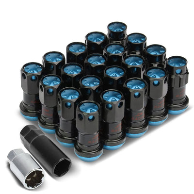 M12 x 1.5 Aluminum Lug Nuts with Locks 16pc Set Black Blue
