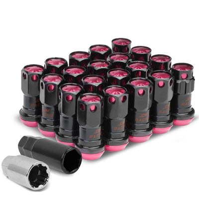 M12 x 1.5 Aluminum Lug Nuts Lock Style 16pc Set Black Pink