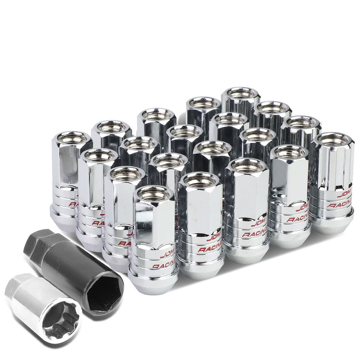 M12 x 1.25 Steel Lug Nuts 45mm Extended Acorn Chrome 16pc + 4 Locks