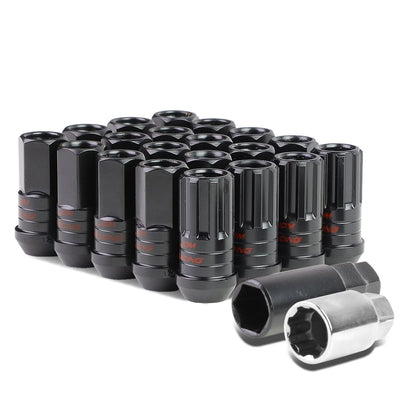 Steel Lug Nuts M12x1.5 Acorn Extended 16pcs + 4 Locks Black