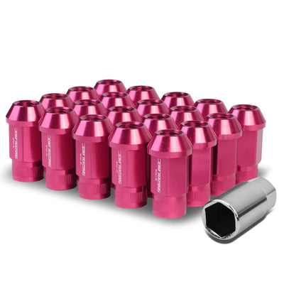 M12x1.25 Aluminum Lug Nuts - 44mm Extended Acorn Knurled - Pink 20pc