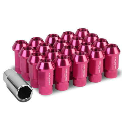 M12x1.25 Aluminum Lug Nuts - 44mm Extended Acorn Knurled - Pink 20pc
