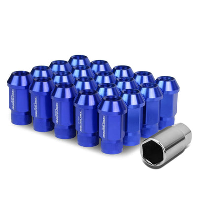 M12x1.5 Aluminum Lug Nuts - 44mm Acorn Knurled Extended - Blue 20pc