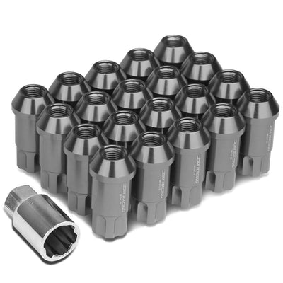 L40 Style Extended Lug Nuts M12x1.5 50mm Gun Metal 20pc w/ Locks Aluminum