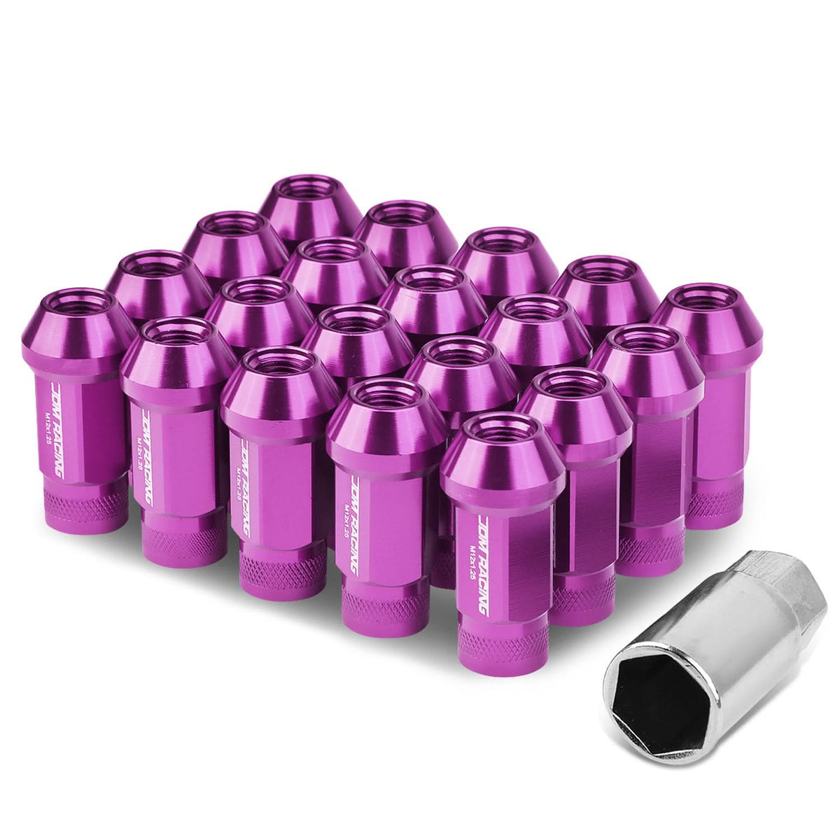 Aluminum Lug Nuts M12x1.25 Purple Acorn Knurled Extended 20pc Set