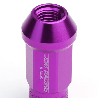 M12x1.5 Aluminum Lug Nuts 50mm Extended Acorn Knurled Purple 20pc