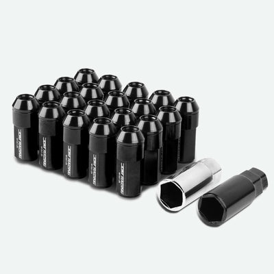 M12 x 1.25 Aluminum Lug Nuts 20pc Set Extended Black Acorn