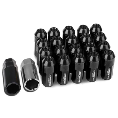 M12 x 1.25 Aluminum Lug Nuts 20pc Set Extended Black Acorn
