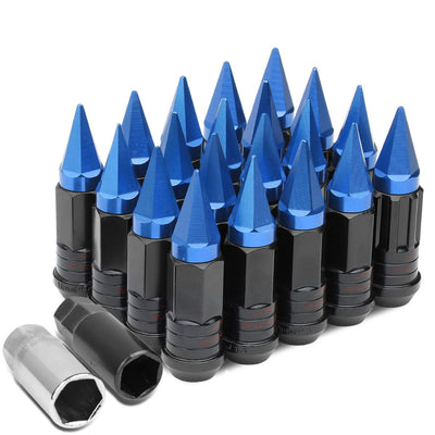 Steel Lug Nuts M12x1.5 Extended Grooved Shank Blue Spike 16pcs + 4 Locks