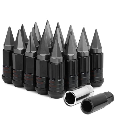 Steel Extended Lug Nuts M12x1.5 Grooved Shank w/ Spike End 16pc+4 Locks