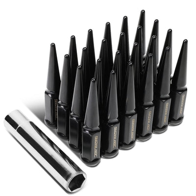 M14 x 1.5 Spike Lug Nuts 23mm OD 112mm Tall Black Steel 24 Pack