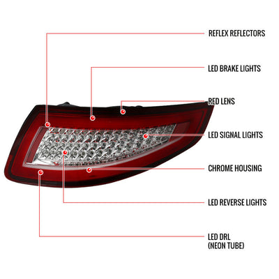 Spec-D 05-09 Porsche 911 997 LED Tail Lights Chrome/Red