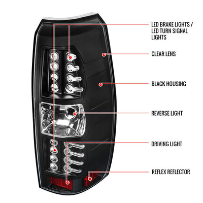 Spec-D 07-12 Chevy Avalanche LED Tail Lights Matte Black/Clear