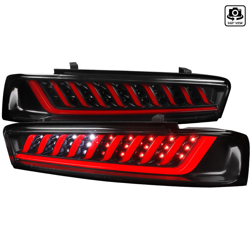 Spec-D 16-18 Chevrolet Camaro LED Red Bar Tail Lights Black